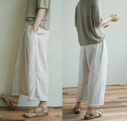 edoa Super Loose Flax Linen Tapered Pants