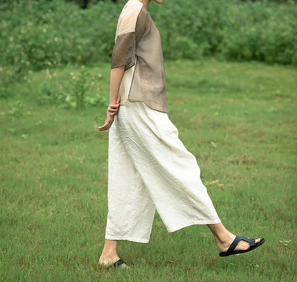 edoa Brown and Beige See-Through Silk T-Shirt 