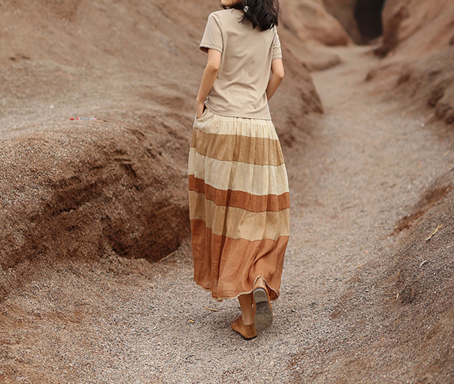 edoa Ramie Gauzy Patchwork Tiered Skirt