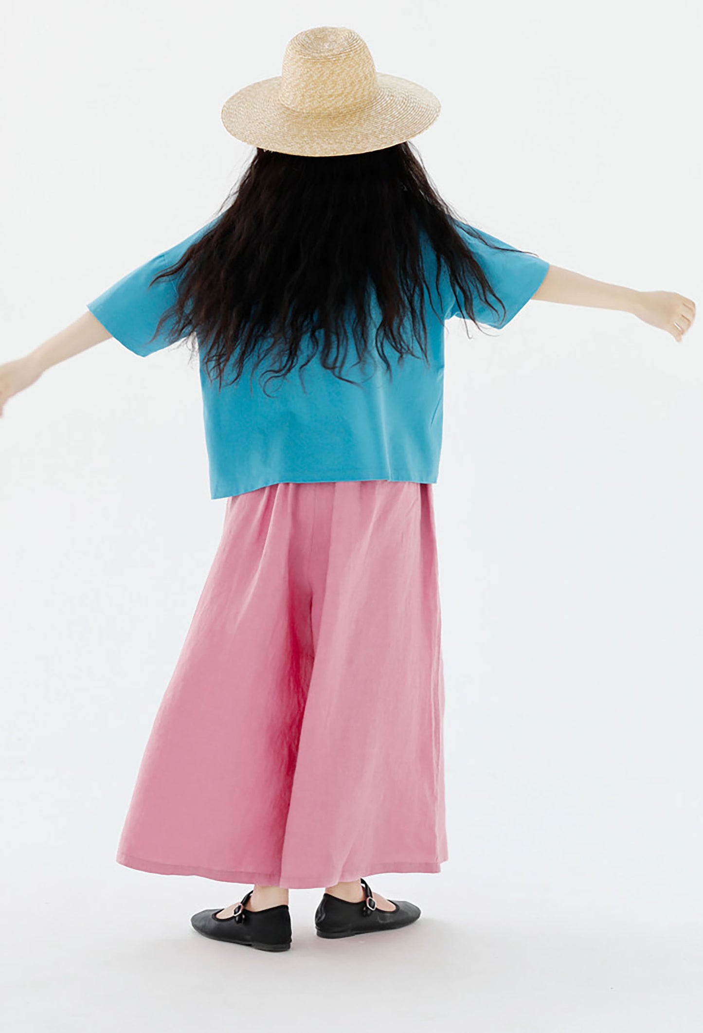 EDOA Stone-washed Linen Wide Leg Pants