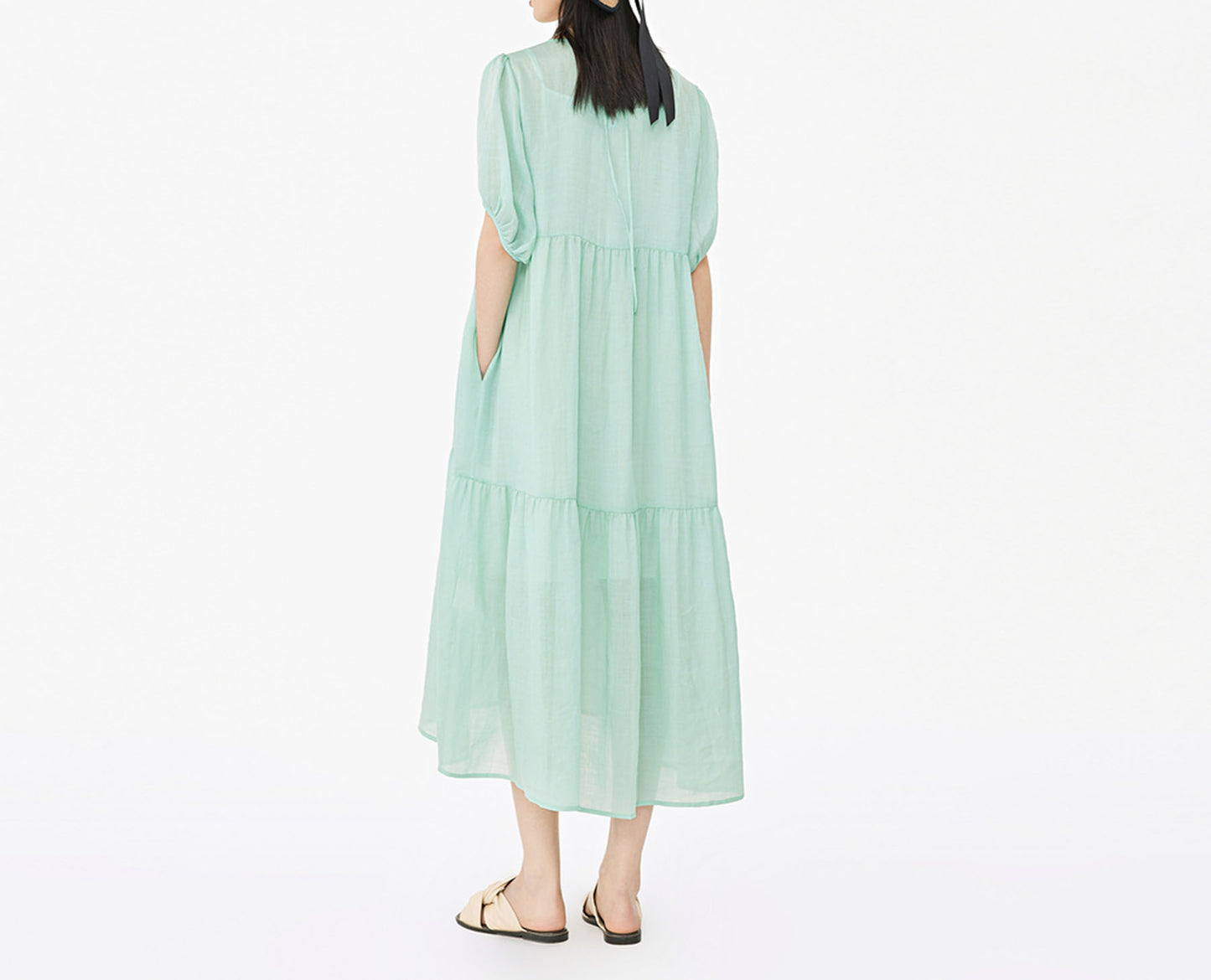 edoa Loose Ramie Rayon blend High Waist Tiered Dress
