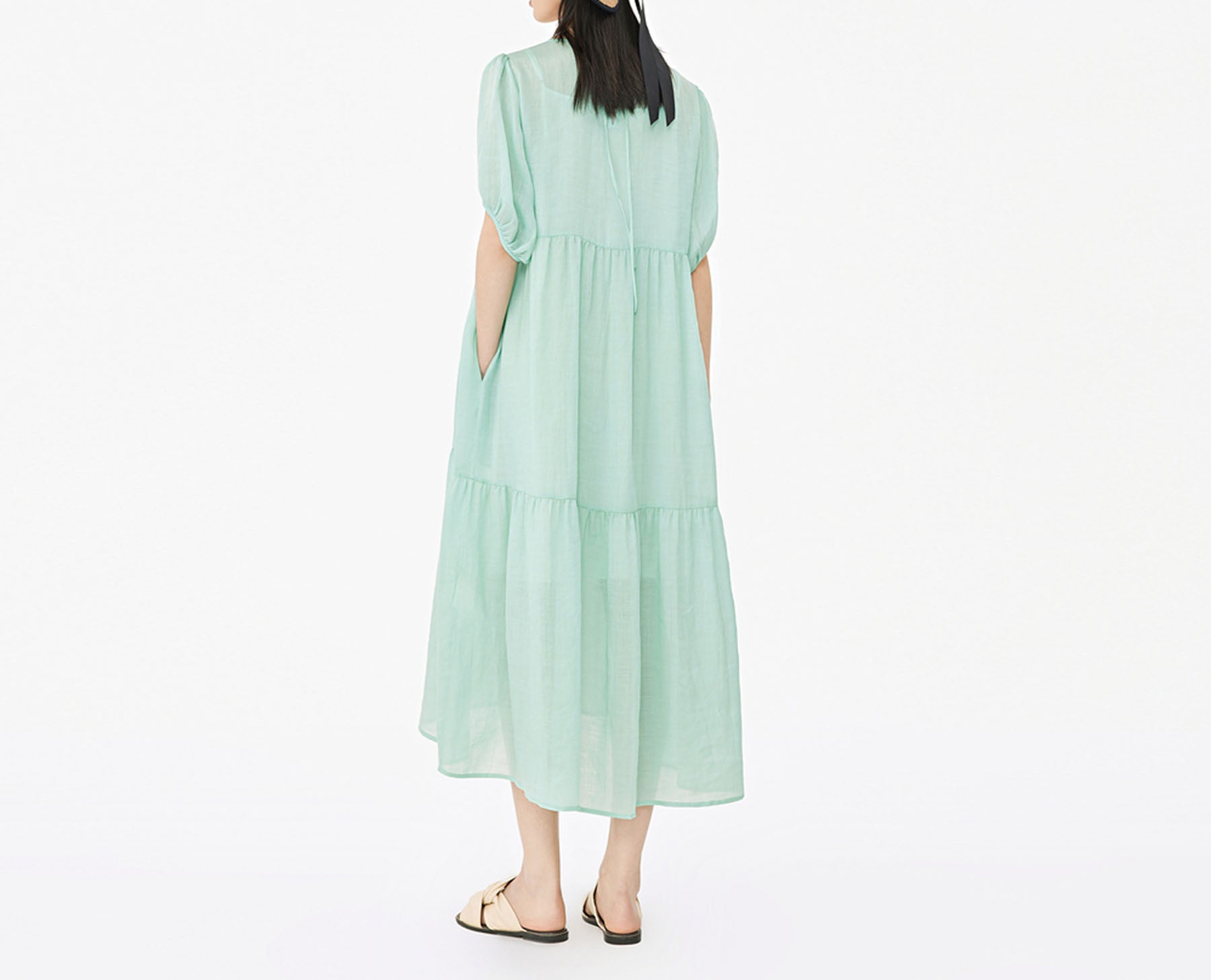 edoa Loose Ramie Rayon blend High Waist Tiered Dress