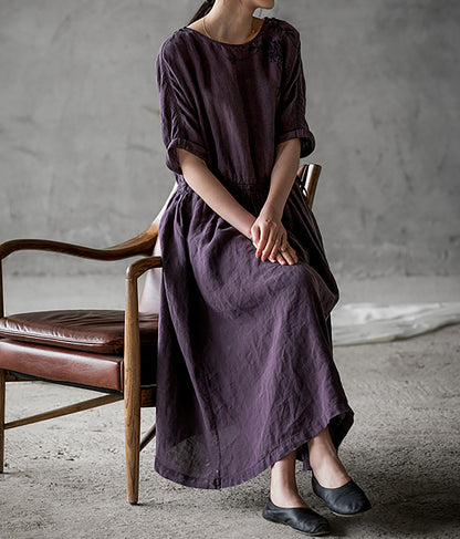 edoa Light Weight Linen Dress with Hand Embroidery