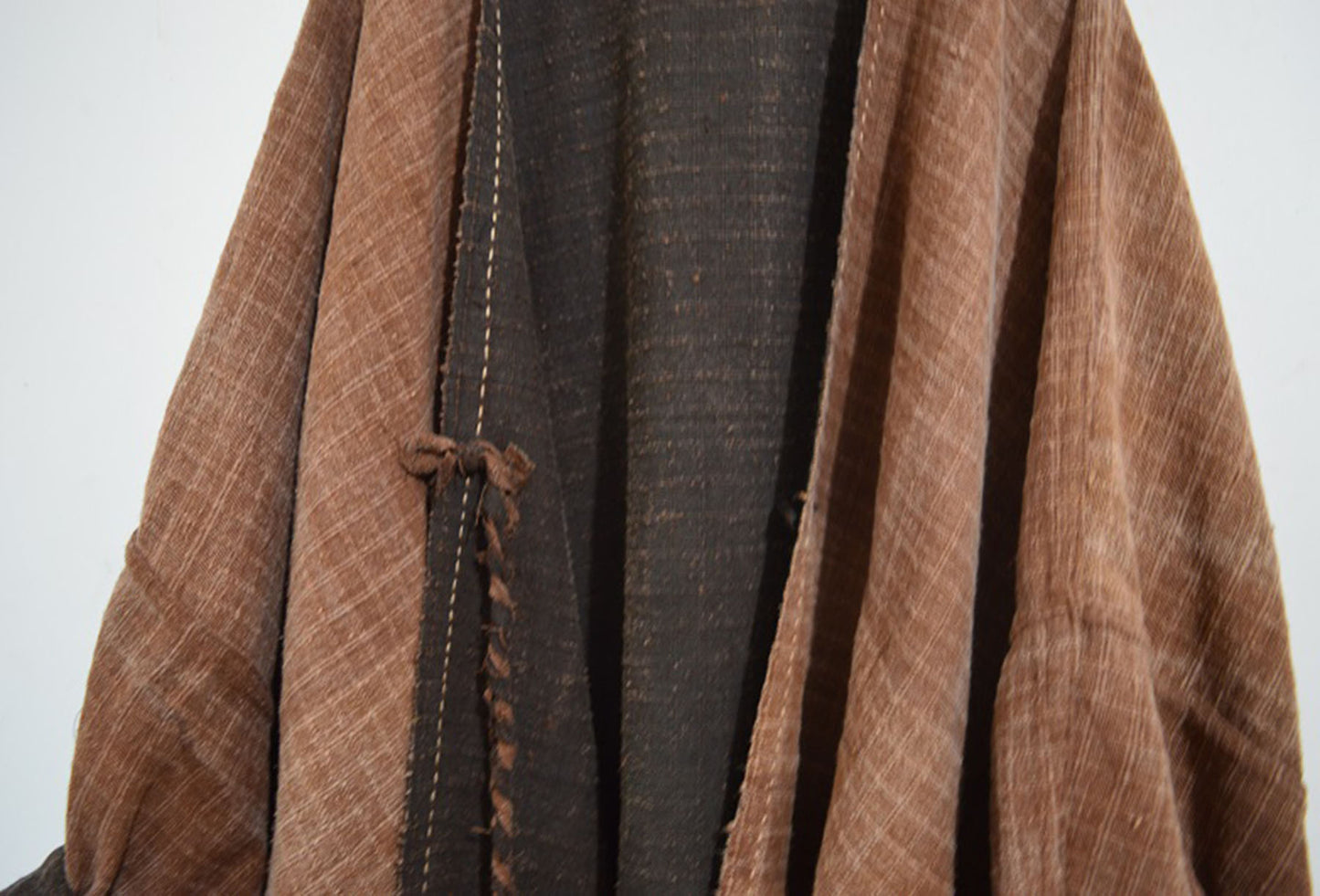 edoa Oversized Bohemian Raw Edged Reversible Tussah Silk Duster Coat 