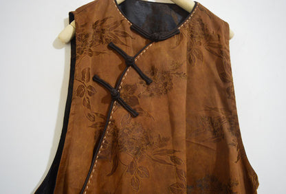 edoa Mud Silk Rayon Blend Jacquard Chinese Vest