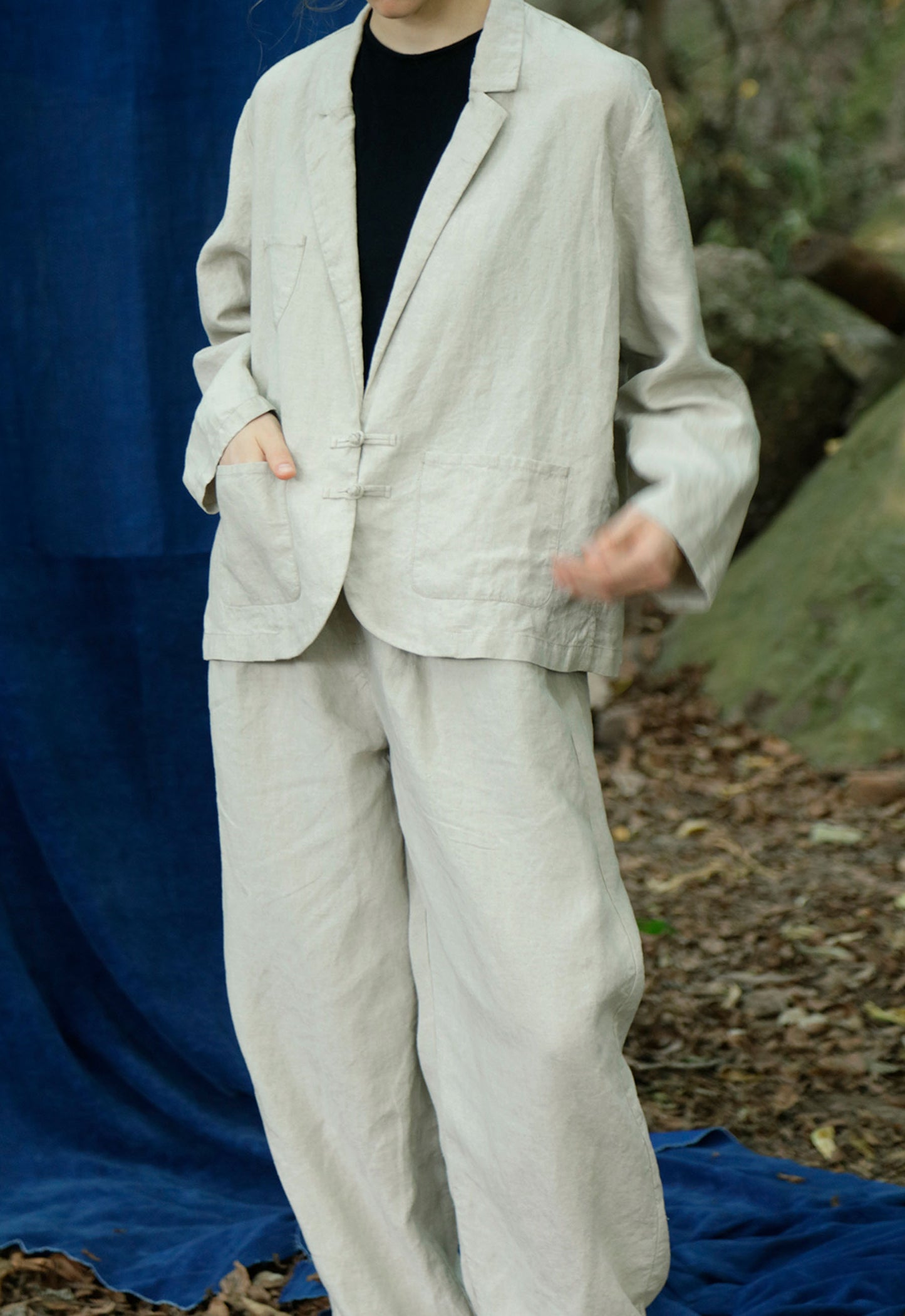 edoa Modified Flax Linen 80s Chinese Blazer