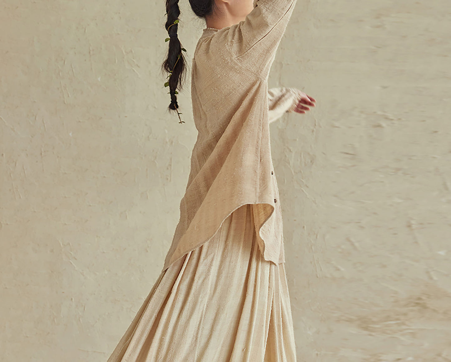 edoa Raw Tussah Silk Smocking Shirt