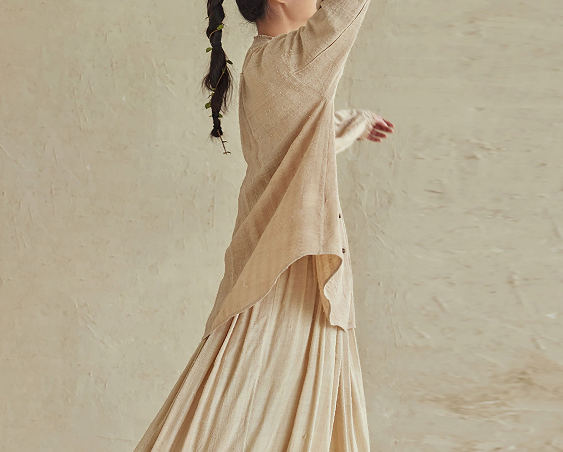 edoa Raw Tussah Silk Smocking Shirt