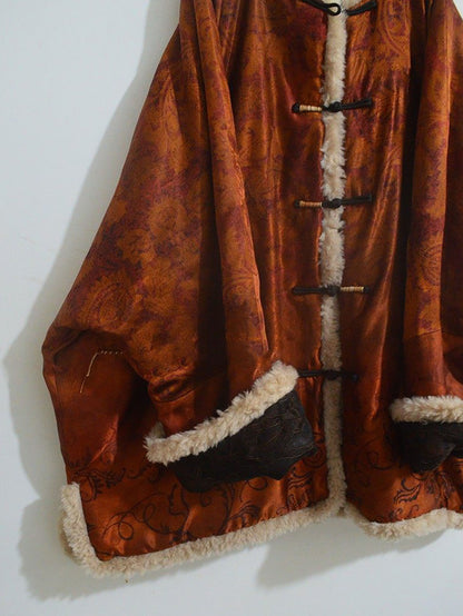 edoa Oversized Printed Mud Silk Charmeuse Padded Coat