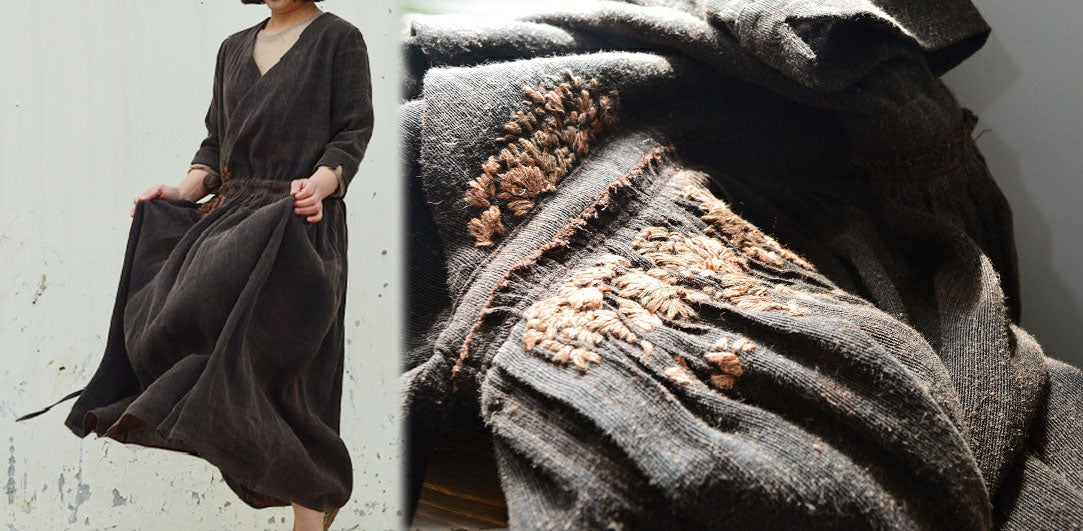 edoa Mud Silk Dress with Hand Embroidery