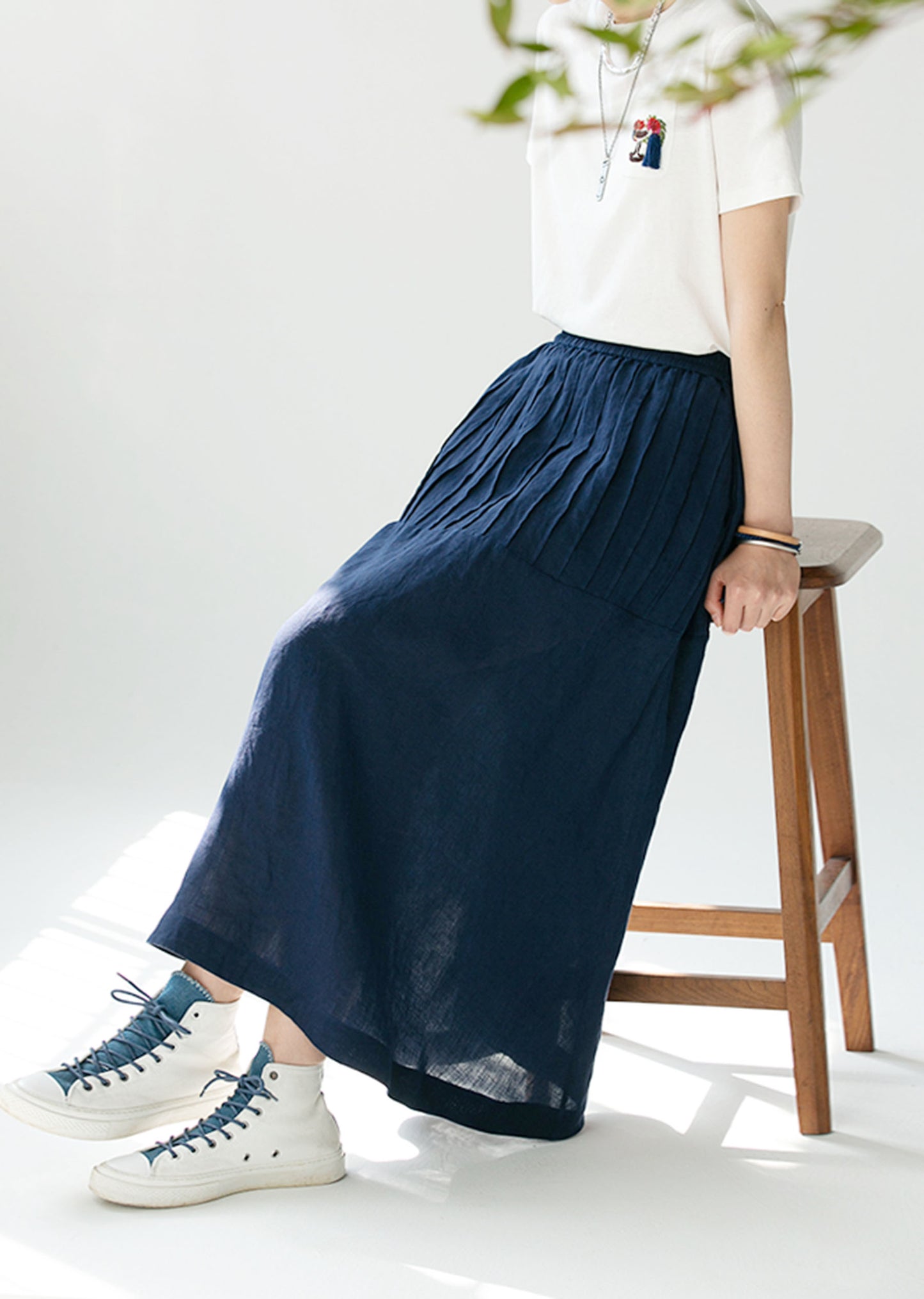 edoa PIntucked Linen A-line Skirt