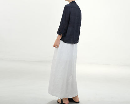 edoa Flax Linen Bud Skirt with pocket