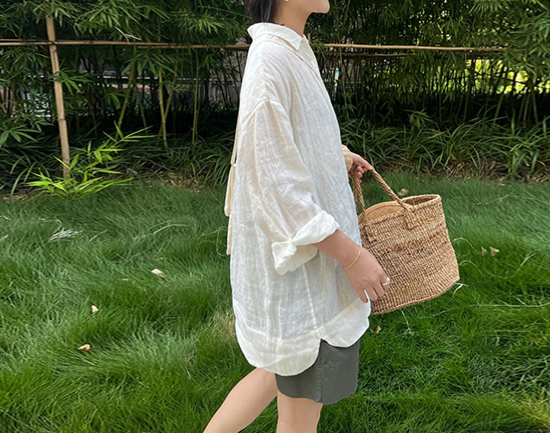 edoa Oversized Off White Washed Linen Shirt 