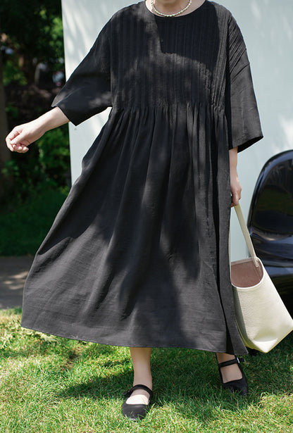 edoa Hand Pintucked Cracked Mud Silk Charmeuse Dress