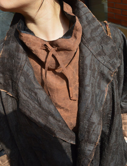 edoa Reversible Loose Fitting Cracked Mud Silk High Neck Pullover