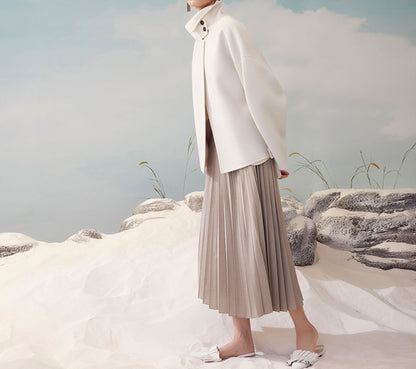 edoa  Double Faced Wool High-low Neck Short Coat 