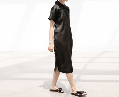 edoa Mud Silk Charmeuse Short Sleeves Qipao