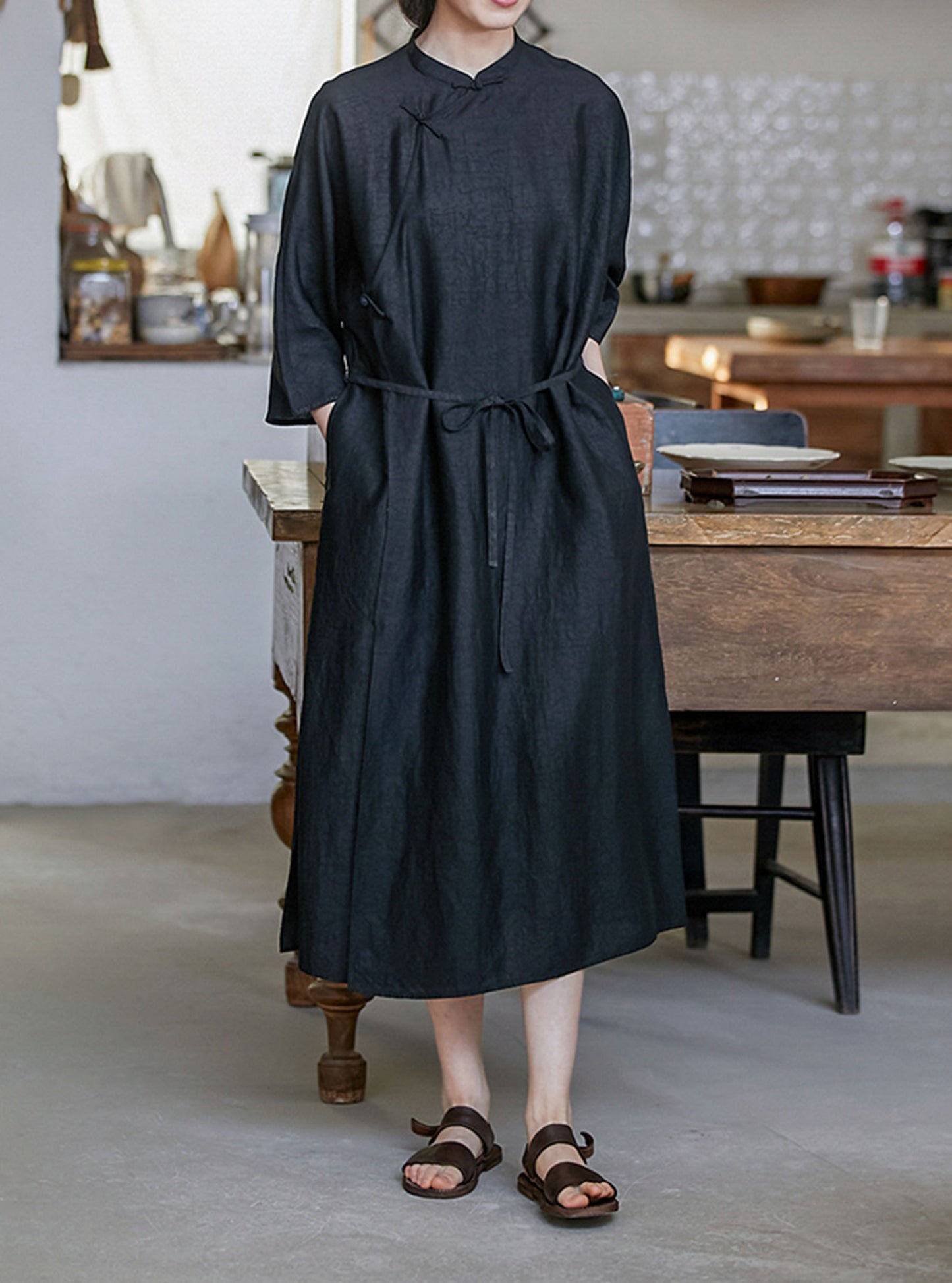 edoa Loose Fitting Cracked Mud Silk Qipao Dress 