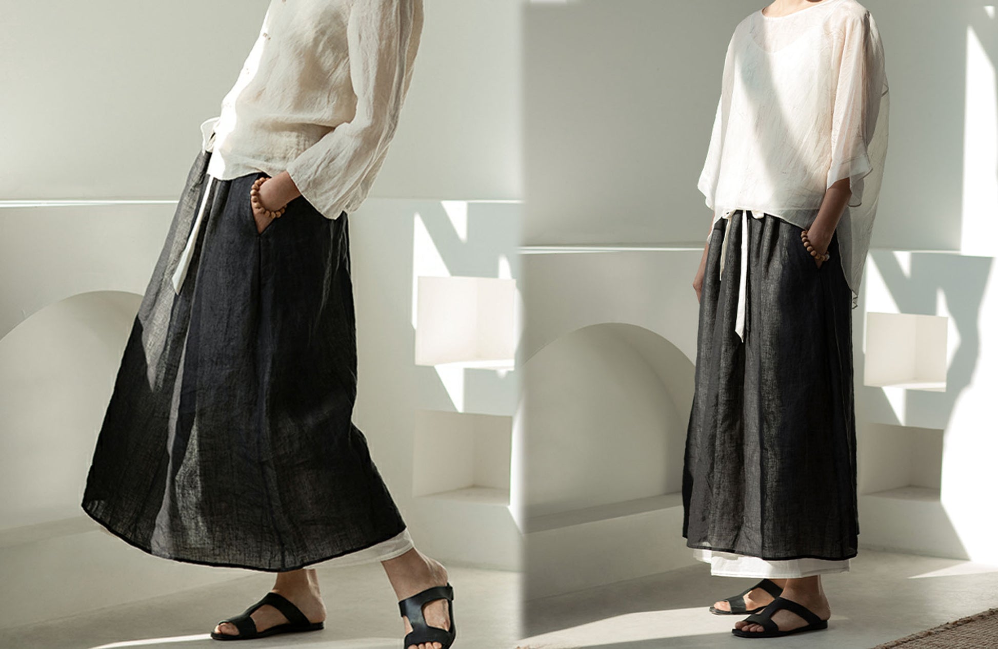 edoa Double Layers Linen Skirt
