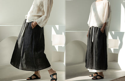 edoa Double Layers Linen Skirt