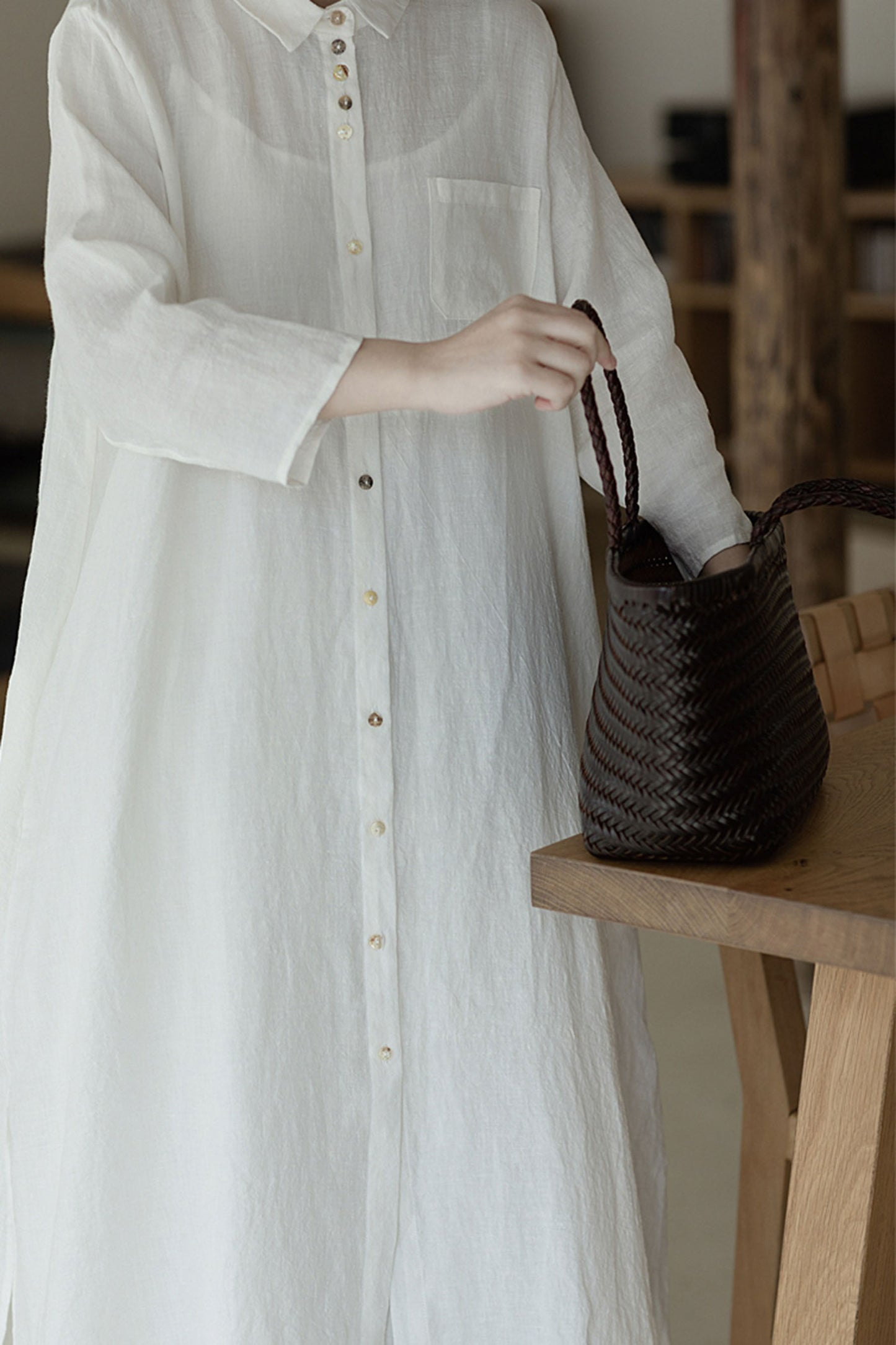 edoa Linen Button Down Shirtdress