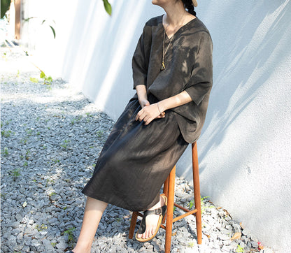 edoa Loose Fitting Cracked Mud Silk V-neck Top 
