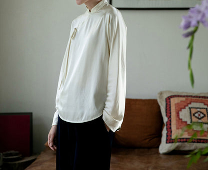 edoa Stone Washed Silk Satin Chinese Blouse
