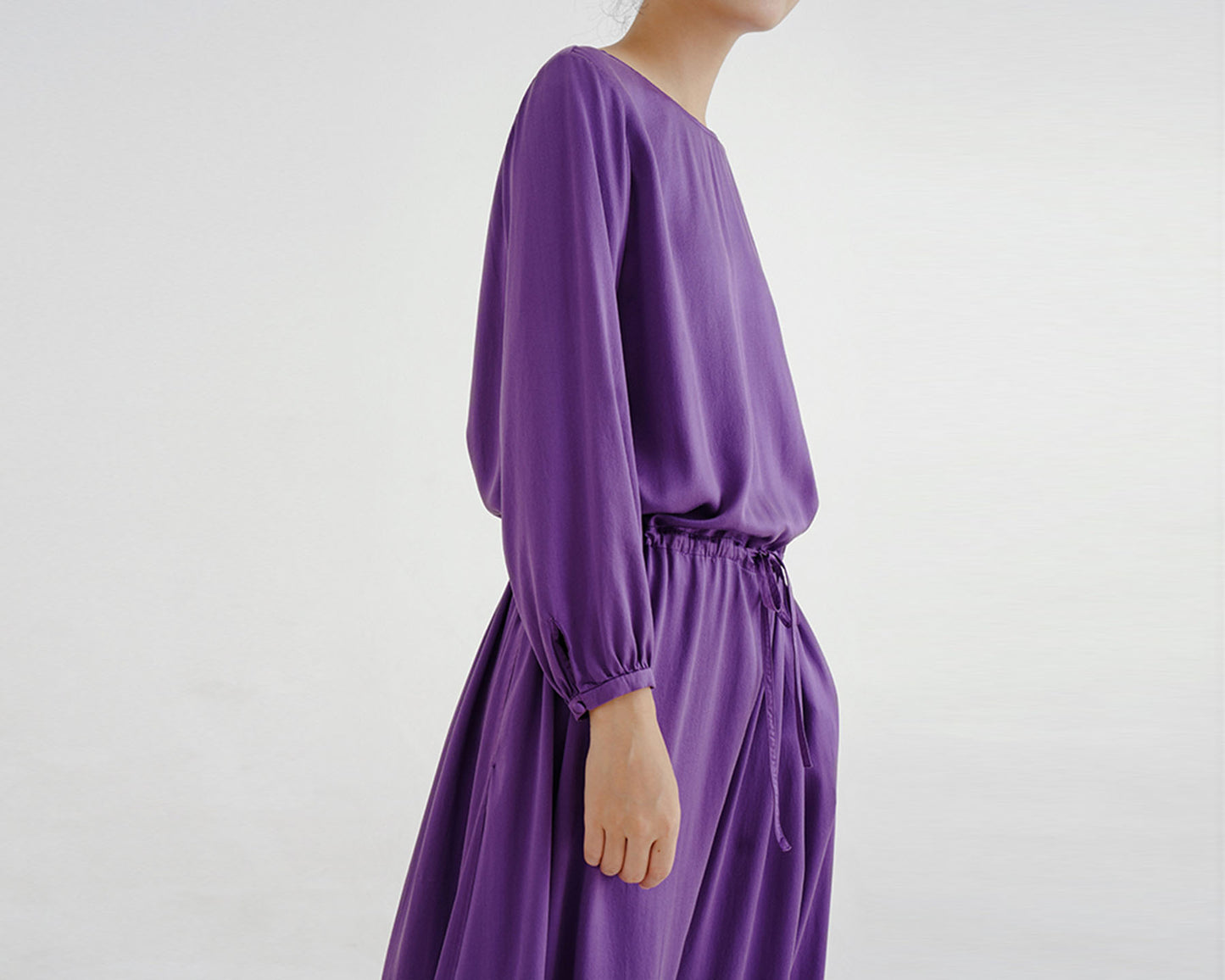 edoa Silk Charmeuse Low Gathered Waist Dress