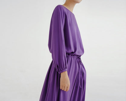 edoa Silk Charmeuse Low Gathered Waist Dress