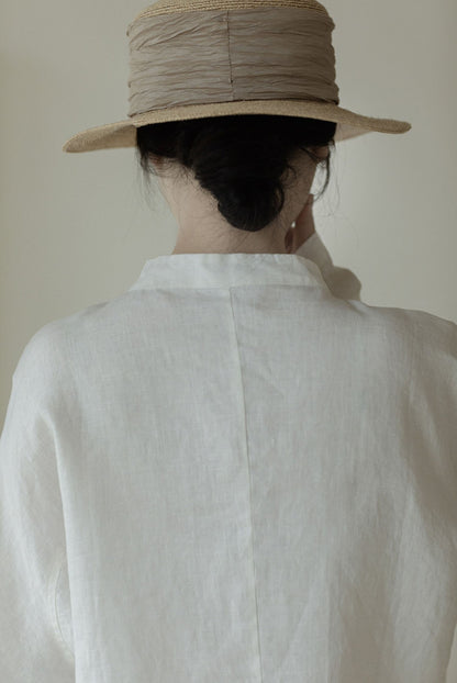 edoa Off White Linen Tie Blouse