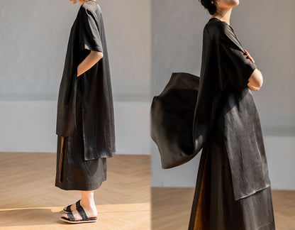 edoa Loose Fitting Mud Silk Crepe Satin Tunic