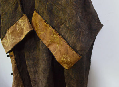Oversized Mud Silk Linen Blend Jacquard Qipao dr0140 A872