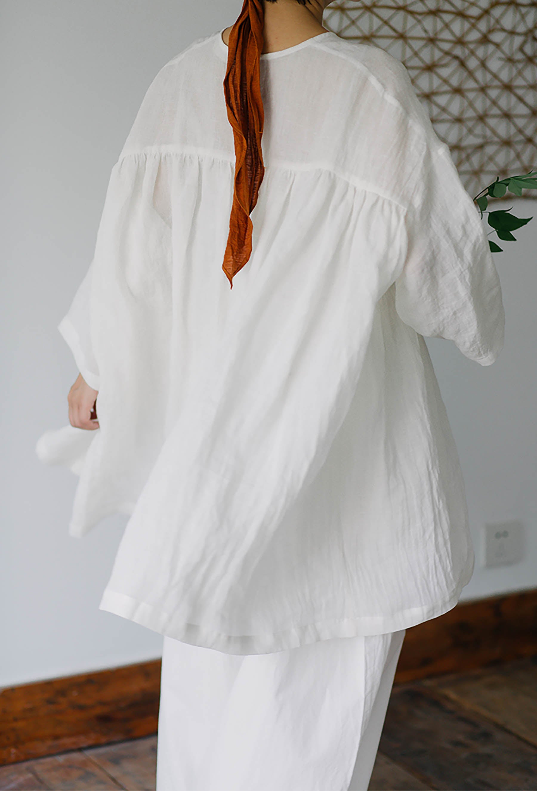 edoa Linen Peplum Blouse with Ruffled Hem