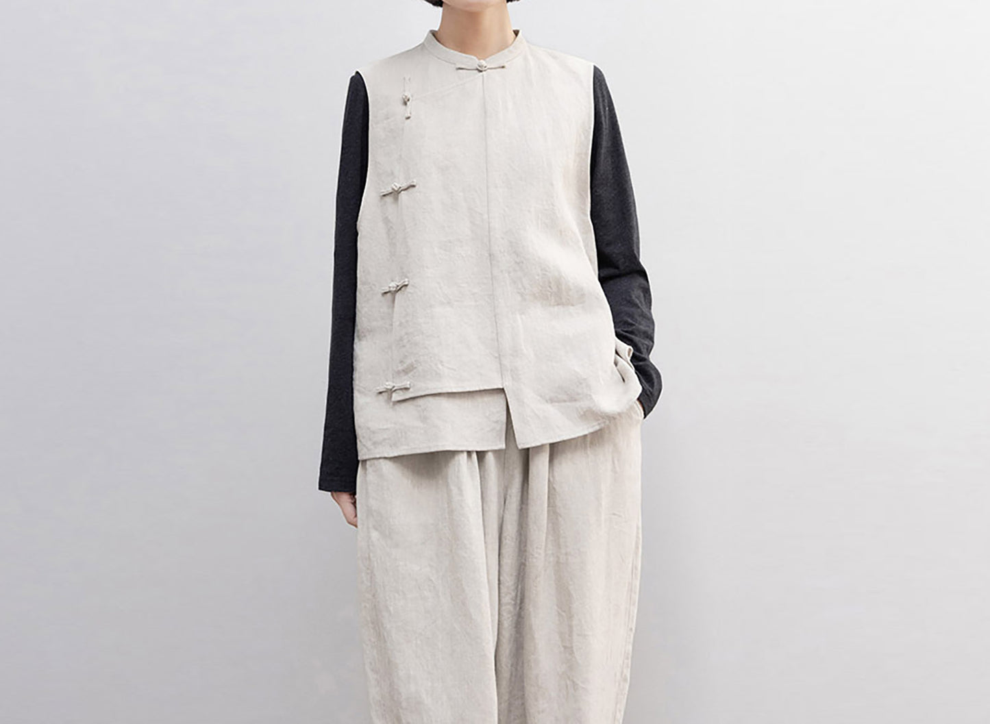 edoa Twill Flax Linen Chinese Vest 