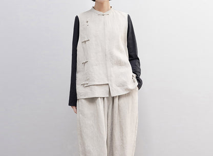 edoa Twill Flax Linen Chinese Vest 