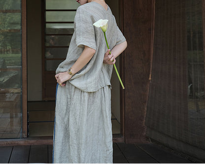 edoa Crinkled Linen Split Neck Tunic