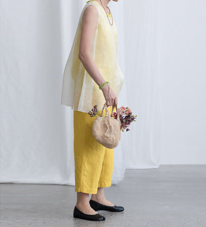 edoa White Mulberry Silk Organza Tank Top