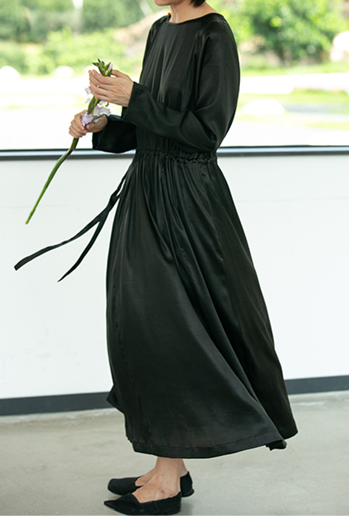 edoa Loose Fitting Mud Silk Crepe Satin Dress 