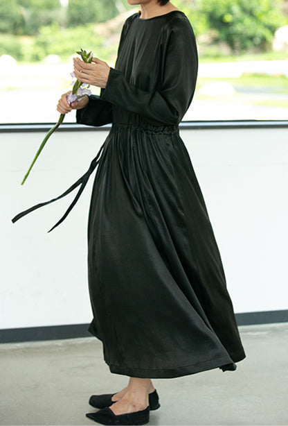 edoa Loose Fitting Mud Silk Crepe Satin Dress 