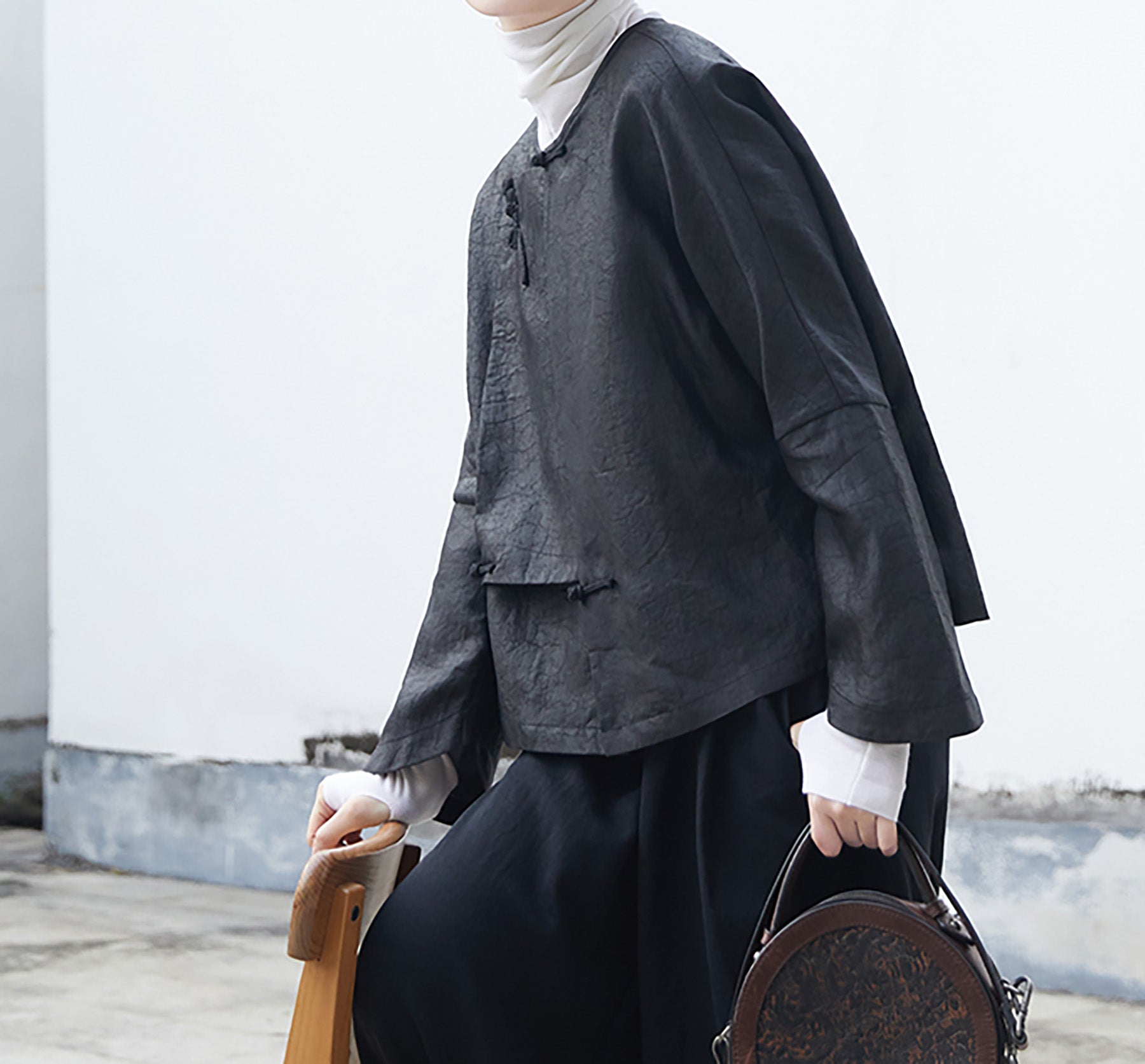 edoa Cracked Mud Silk Asymmetric Placket Chinese Jacket 