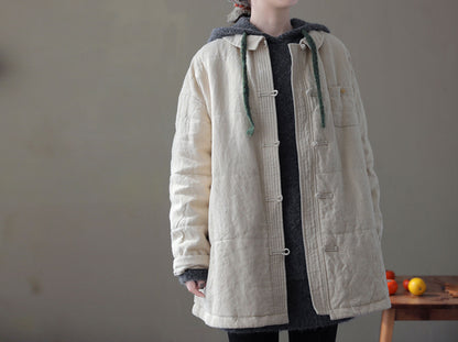 edoa Peter Pan Collar Linen Quilted Modified Chinese Coat 