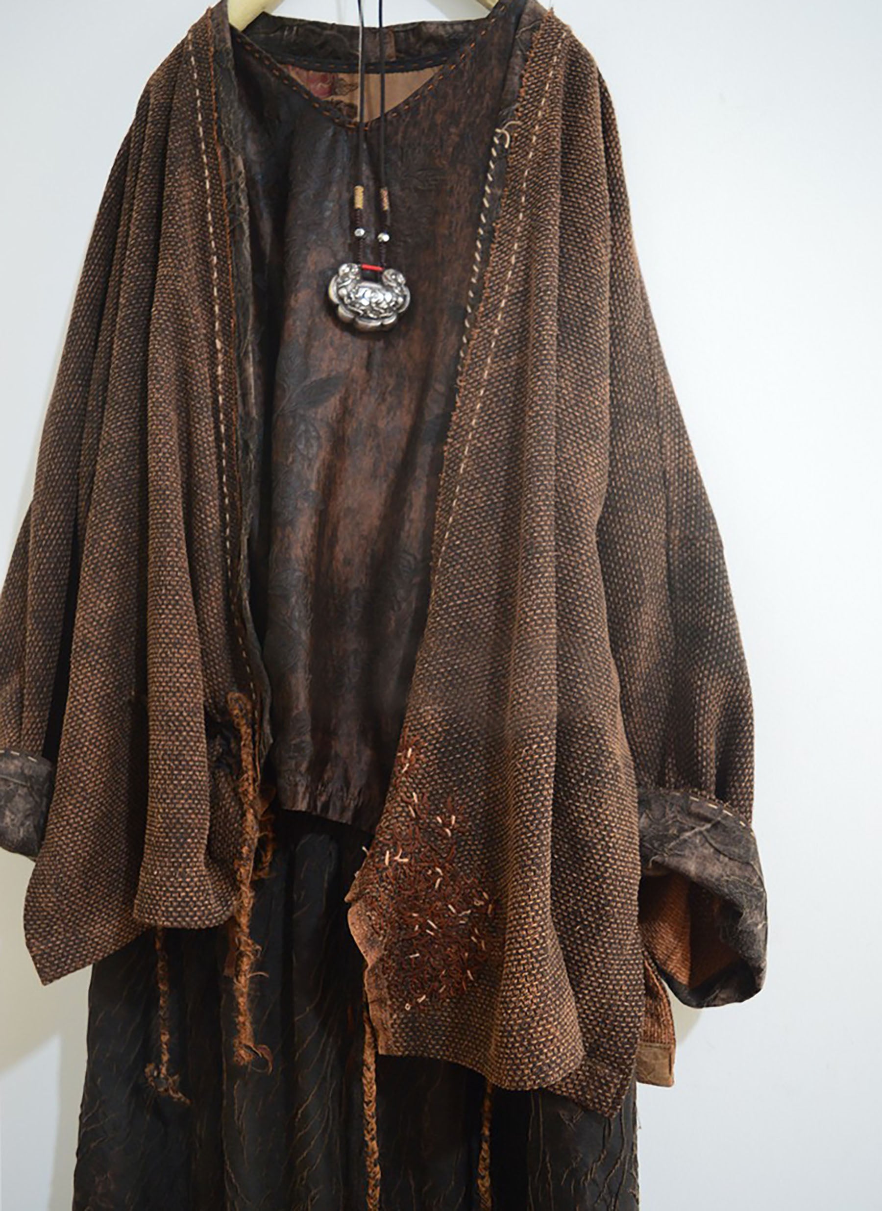 edoa Loose Mud Tussah Silk Jacquard Jacket