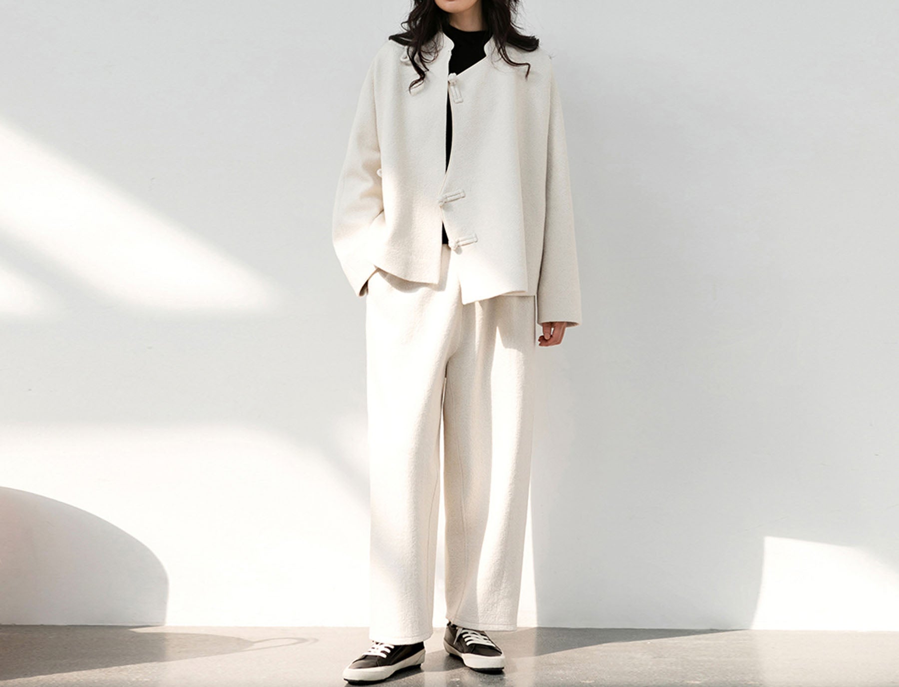 edoa Boiled Wool Short Chinese Coat 