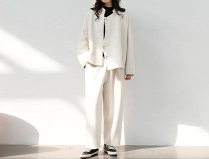 edoa Boiled Wool Short Chinese Coat 
