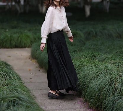 edoa Cracked Mud Silk Maxi Pleated Skirt 