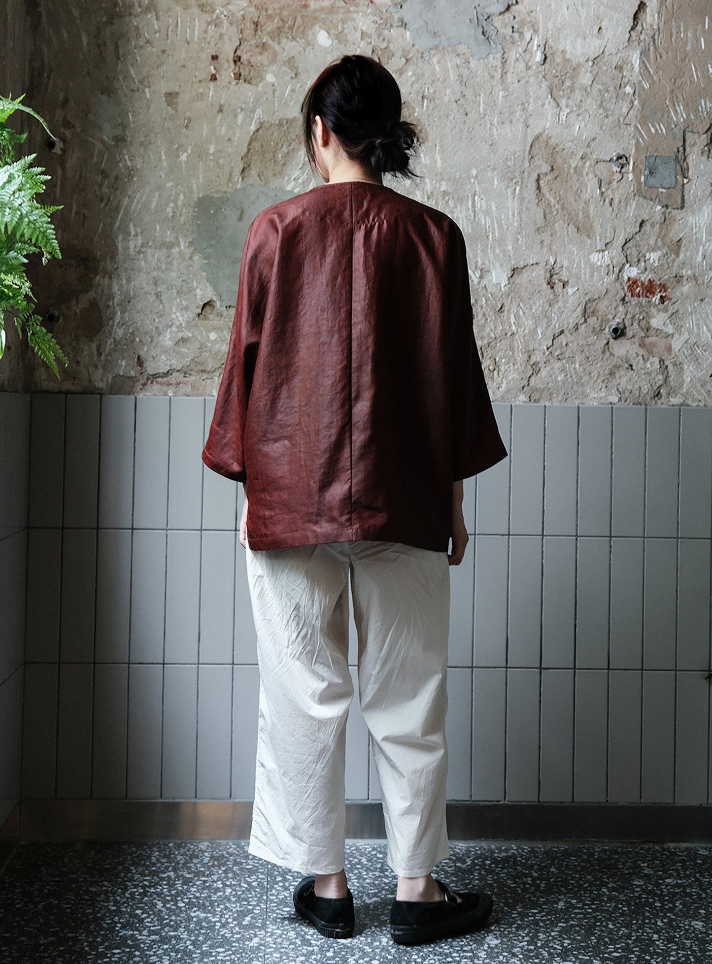 edoa Mud Silk 3/4 Sleeve Chinese Shirt