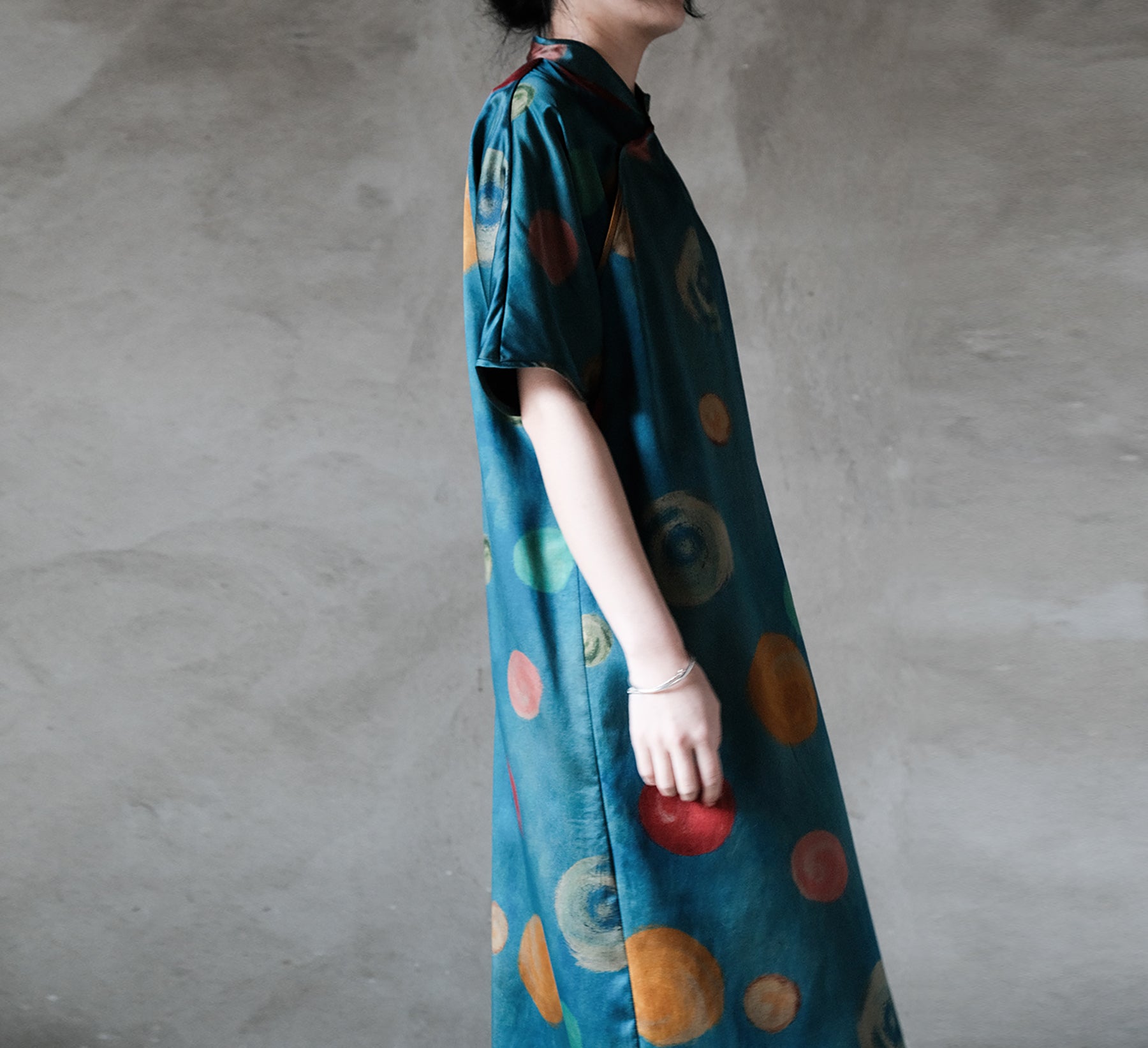Heavy Weight Printed Charmeuse Mud Silk Satin Modified Qipao Dress
