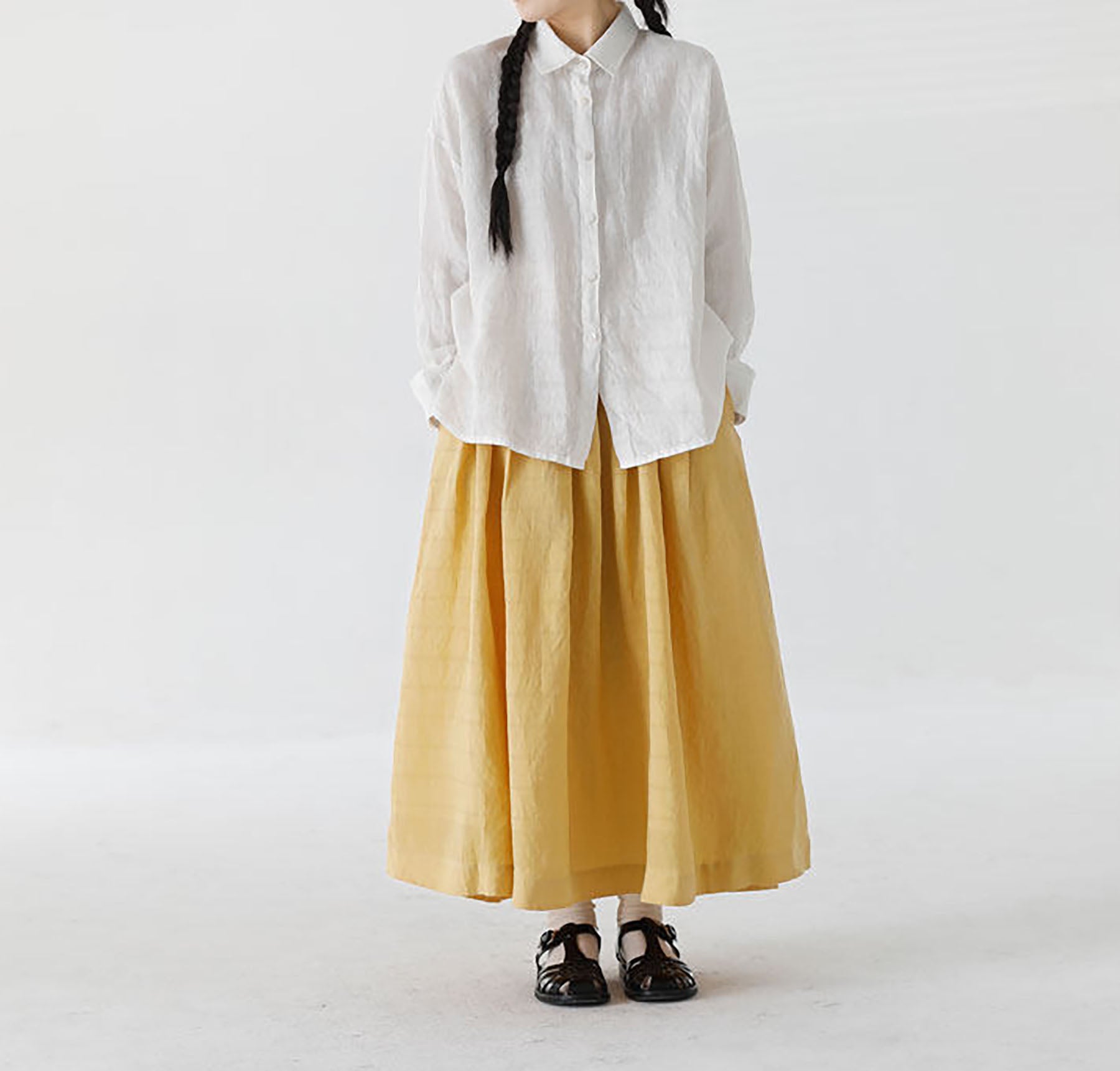 edoa A Line Elastic Waist Linen Skirt