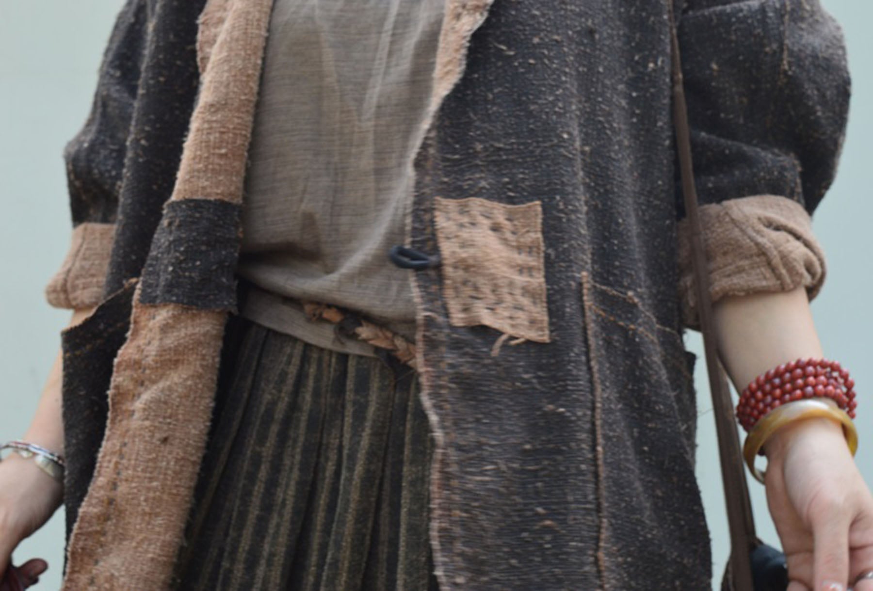 edoa Reversible Distressed Mud Tussah Silk Dust Coat