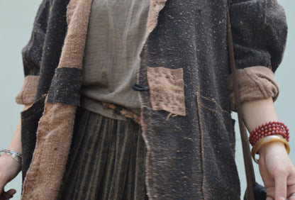 edoa Reversible Distressed Mud Tussah Silk Dust Coat